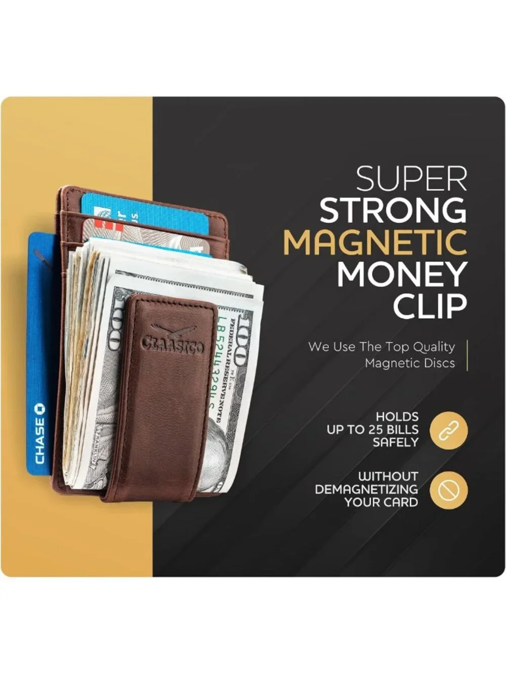 Slim Leather Money Clip Wallet for Men - RFID Blocking, 5 Card Slots, ID Window